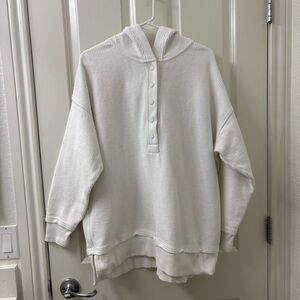 Aerie Textured Oversized Henley Hoodie in White